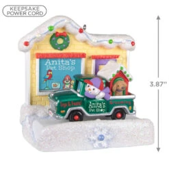 Hallmark Happy Holiday Parade Collection Anita's Pet Shop Musical Ornament With Light -Cozy Home Accents Deals Store Anitas Pet Shop Store and Truck Keepsake Ornament 3499QGO2519 03