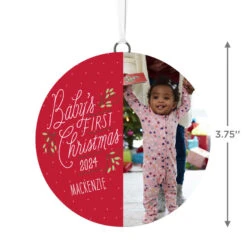 Hallmark Baby's First Christmas Personalized Text And Vertical Photo Ceramic Ornament -Cozy Home Accents Deals Store Babys First Personalized Round Christmas Ornament 1999QHE1711B23 03