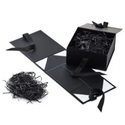 Hallmark 8" Square Black Gift Boxes With Paper Shred, 2-Pack -Cozy Home Accents Deals Store Black Large Gift Boxes With Paper Shred 5EBC1856 04