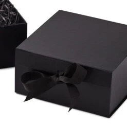 Hallmark 8" Square Black Gift Boxes With Paper Shred, 2-Pack -Cozy Home Accents Deals Store Black Large Gift Boxes With Paper Shred 5EBC1856 05