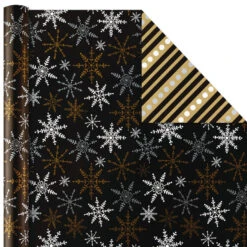 Hallmark Black And Gold 4-Pack Reversible Holiday Wrapping Paper Assortment, 150 Sq. Ft. -Cozy Home Accents Deals Store Black and Gold Reversible Wrapping Paper Assortment 5JXW1737 06