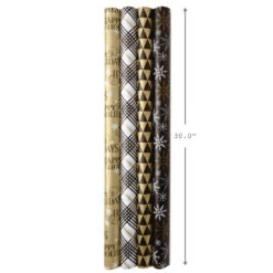 Hallmark Black And Gold 4-Pack Reversible Holiday Wrapping Paper Assortment, 150 Sq. Ft. -Cozy Home Accents Deals Store Black and Gold Reversible Wrapping Paper Assortment 5JXW1737 07
