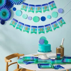 Hallmark Color Pop 96-Piece Tableware Basics Party Kit, Cool Ombré Stripe -Cozy Home Accents Deals Store Blue Green Stripe Party in a Box Party Supplies 5CLP1009 03