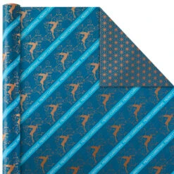 Hallmark Elegant Blues 4-Pack Blue And Gold Reversible Wrapping Paper, 150 Sq. Ft. -Cozy Home Accents Deals Store Blue and Gold Holiday Reversible Wrapping Paper 5JXW1739 03