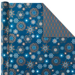 Hallmark Elegant Blues 4-Pack Blue And Gold Reversible Wrapping Paper, 150 Sq. Ft. -Cozy Home Accents Deals Store Blue and Gold Holiday Reversible Wrapping Paper 5JXW1739 06