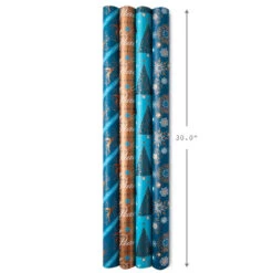 Hallmark Elegant Blues 4-Pack Blue And Gold Reversible Wrapping Paper, 150 Sq. Ft. -Cozy Home Accents Deals Store Blue and Gold Holiday Reversible Wrapping Paper 5JXW1739 07