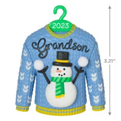 Hallmark Grandson Christmas Sweater 2023 Ornament -Cozy Home Accents Deals Store Grandson Snowman Sweater 2023 Keepsake Ornament 1399QGO2557 03