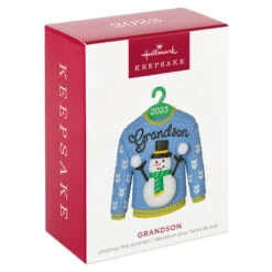 Hallmark Grandson Christmas Sweater 2023 Ornament -Cozy Home Accents Deals Store Grandson Snowman Sweater 2023 Keepsake Ornament 1399QGO2557 04