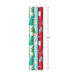 Hallmark Winter Friends 3-Pack Reversible Kids Christmas Wrapping Paper Assortment, 120 Sq. Ft. -Cozy Home Accents Deals Store Kids Reversible Christmas Gift Wrap Assortment 5JXW1073 03