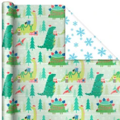 Hallmark Winter Friends 3-Pack Reversible Kids Christmas Wrapping Paper Assortment, 120 Sq. Ft. -Cozy Home Accents Deals Store Kids Reversible Christmas Gift Wrap Assortment 5JXW1073 04