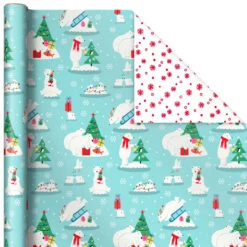 Hallmark Winter Friends 3-Pack Reversible Kids Christmas Wrapping Paper Assortment, 120 Sq. Ft. -Cozy Home Accents Deals Store Kids Reversible Christmas Gift Wrap Assortment 5JXW1073 05