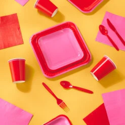Hallmark Color Pop 96-Piece Tableware Basics Party Kit, Red And Pink -Cozy Home Accents Deals Store Party Supplies in a Box Plates Napkins and Cups 5CLP1000 03