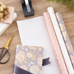 Hallmark Pink And Gray 3-Pack Wrapping Paper, 85 Sq. Ft. Total -Cozy Home Accents Deals Store Pink and Gray 2 Standard 1 Foil 3Pack Gift Wrap 5EWR6421 03