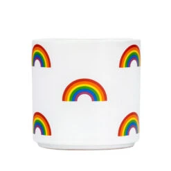 Rainbow Icons On White Ceramic Planter, 4.5"