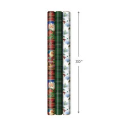 Hallmark Christmas Classics 3-Pack Reversible Wrapping Paper Assortment, 120 Sq. Ft. -Cozy Home Accents Deals Store Santa and Plaids Assorted Reversible Gift Wrap 5JXW1070 03