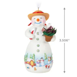 Hallmark Snowtop Lodge Terran S. Gardner Porcelain Ornament -Cozy Home Accents Deals Store Snowman with Flower Pot Keepsake Ornament 2299QXR8119 03