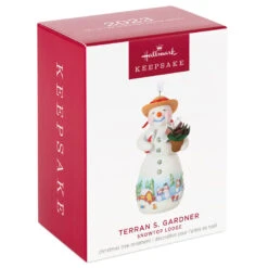 Hallmark Snowtop Lodge Terran S. Gardner Porcelain Ornament -Cozy Home Accents Deals Store Snowman with Flower Pot Keepsake Ornament 2299QXR8119 04