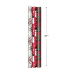 Hallmark Snow Merry 3-Pack Foil Christmas Wrapping Paper Assortment, 60 Sq. Ft. -Cozy Home Accents Deals Store Snowmen and Plaid Foil Christmas Wrapping Paper 5JXW1061 04
