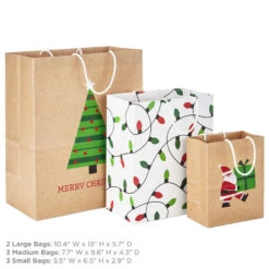 Hallmark Merry Mix 8-Pack Christmas Gift Bags, Assorted Sizes And Designs -Cozy Home Accents Deals Store White and Kraft Paper Assortment Christmas Gift Bags 5XGB1410 03