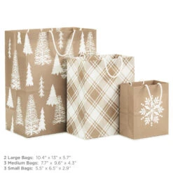 Hallmark Christmas Kraft 8-Pack Holiday Gift Bags, Assorted Sizes And Designs -Cozy Home Accents Deals Store White on Kraft Paper Assortment Christmas Gift Bags 5XGB1417 03